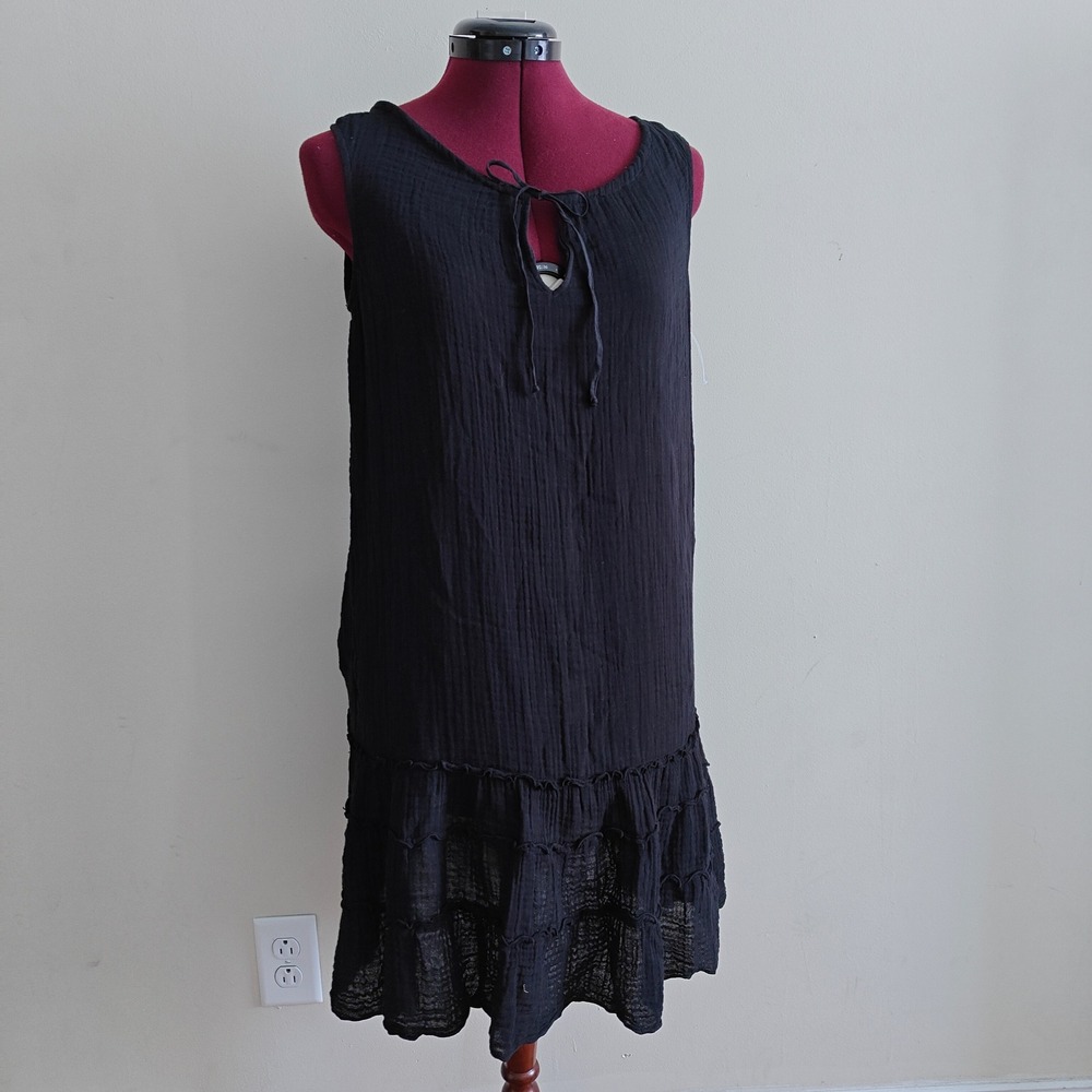 Red Haute Black Gauze Mini Dress Drop Waist Sleeveless Tiered Ruffle XS NWT